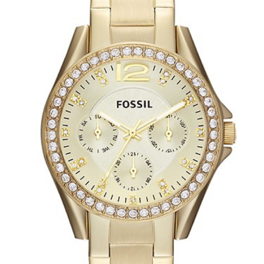 Riley Fossil Women's Gold-Tone Watch with Crystal Accents